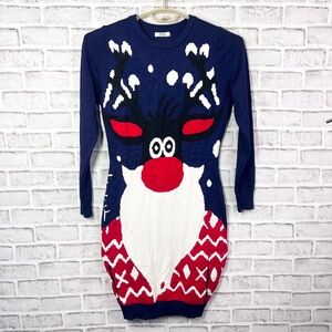 NWOT |•MEANEOR•| Darling Navy Holiday Winter Christmas Knit Sweater Dress Size L